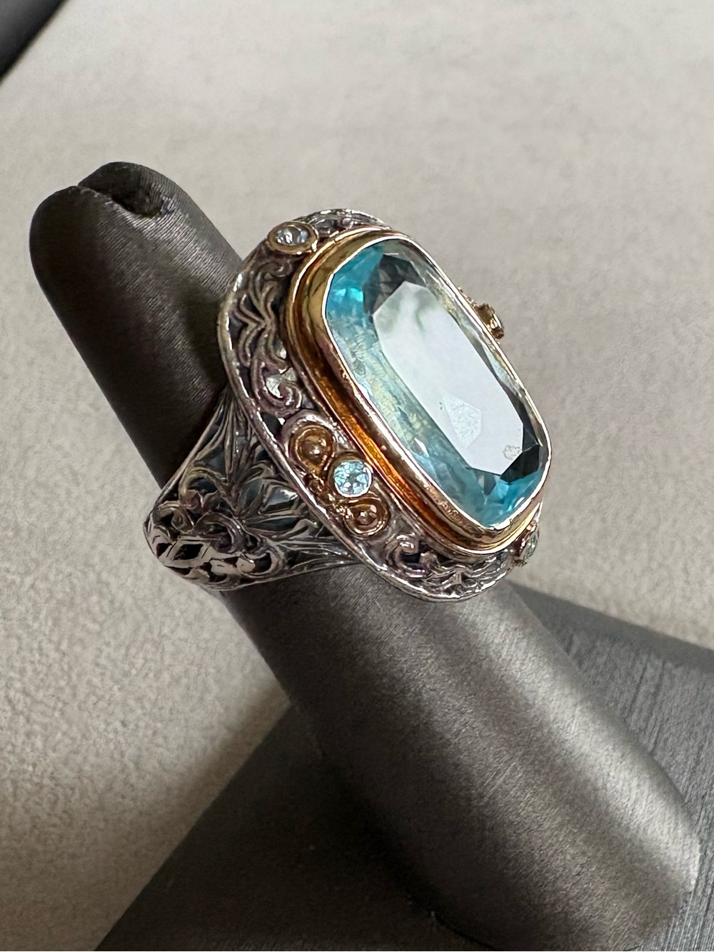 Konstantino Blue Topaz Sterling Silver 18K Gold Cocktail Ring - - Picture 6 of 12